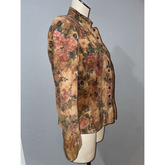 VS2 Women’s Genuine Suede Floral Jacket size S Snap Front Stand Collar Shacket - Picture 4 of 12